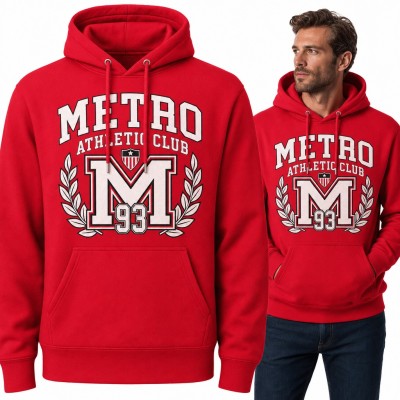 Bluza męska z kapturem „Metro Athletic Club” - styl varsity z literą M, numerem 93 i laurem