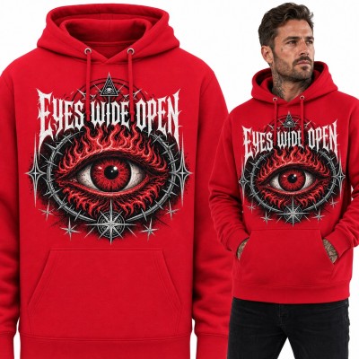 Bluza męska z kapturem - płonące oko w drucie kolczastym „Eyes wide open”
