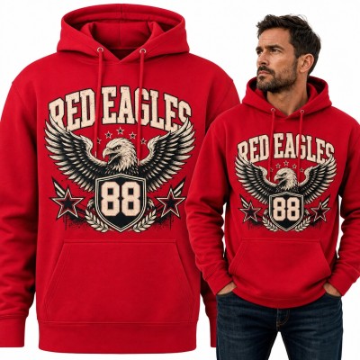 Bluza męska z kapturem - orzeł z tarczą 88 w stylu varsity „Red Eagles”