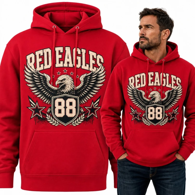 Bluza męska z kapturem - orzeł z tarczą 88 w stylu varsity „Red Eagles”