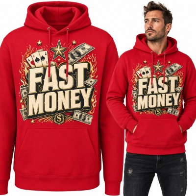 Bluza męska z kapturem „Fast Money” - asy pik, dolary i płomienie dla pokerzysty