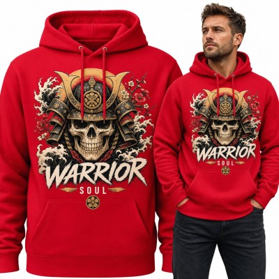 Bluza męska z kapturem - czaszka samuraja w hełmie kabuto „Warrior Soul”