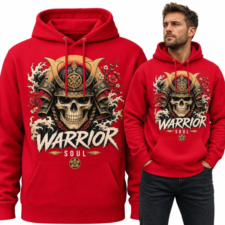 Bluza męska z kapturem - czaszka samuraja w hełmie kabuto „Warrior Soul”