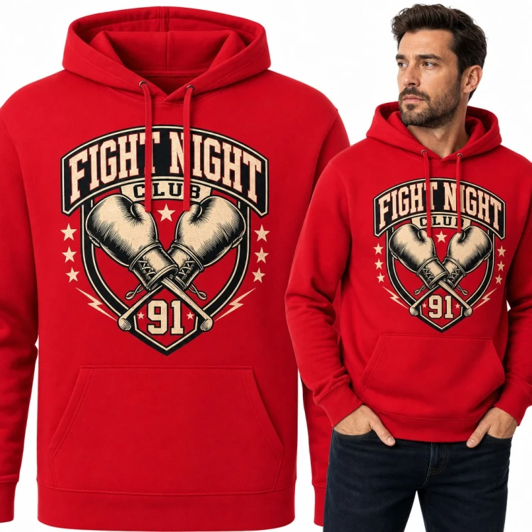 Bluza męska z kapturem - „Fight Night Club” ze skrzyżowanymi rękawicami bokserskimi dla boksera