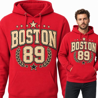 Bluza męska z kapturem „Boston 89” - college z laurem i gwiazdami