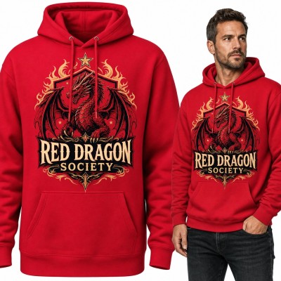 Bluza męska z kapturem - czerwony smok w płomieniach „Red Dragon Society”