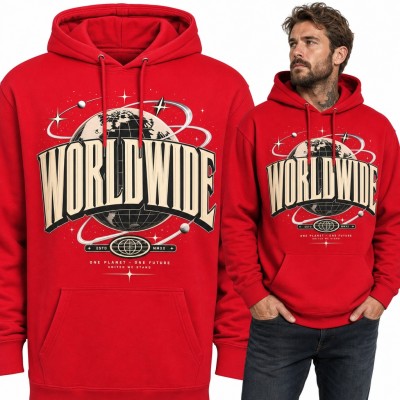 Bluza męska z kapturem - „Worldwide” z globusem i orbitami w stylu streetwear