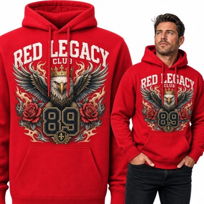 Bluza męska z kapturem - orzeł w koronie z różami i numerem 89 „Red Legacy Club”