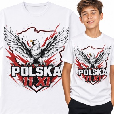 Koszulka chłopięca „Polska 11 XI” - orzeł na tle mapy na Święto Niepodległości