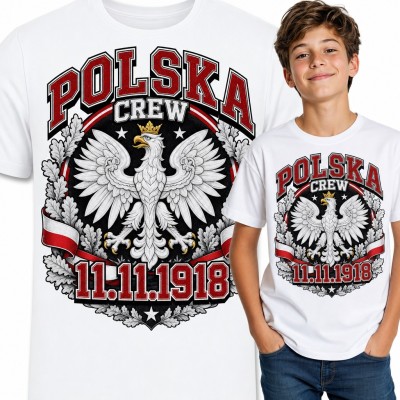 Koszulka chłopięca „Polska Crew 11.11.1918” - orzeł w koronie na Święto Niepodległości