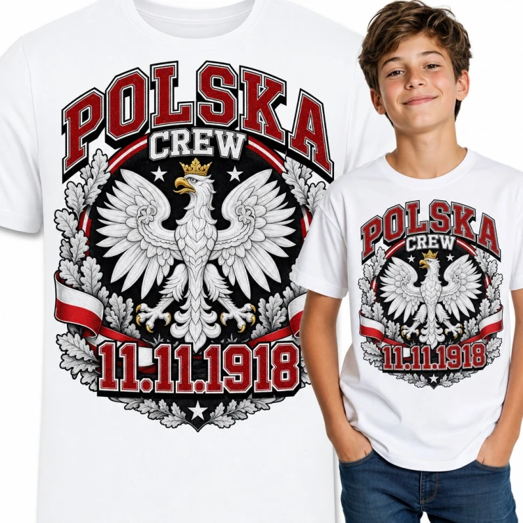 Koszulka chłopięca „Polska Crew 11.11.1918” - orzeł w koronie na Święto Niepodległości