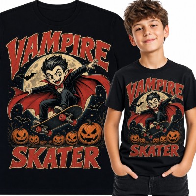 Koszulka chłopięca z wampirem na deskorolce „Vampire Skater” - halloweenowe dynie