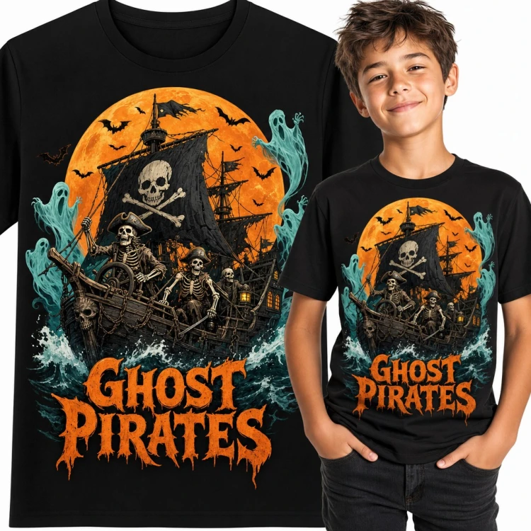 Koszulka chłopięca „Ghost Pirates” - piraci-szkielety na statku widmo
