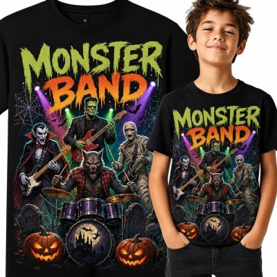 Koszulka chłopięca „Monster Band” - potwory grające rocka na Halloween