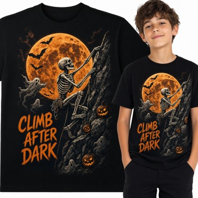 Koszulka chłopięca „Climb after dark” - szkielet wspinacz na Halloween