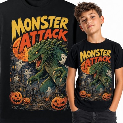Koszulka chłopięca „Monster Attack” - potwór kaiju na Halloween
