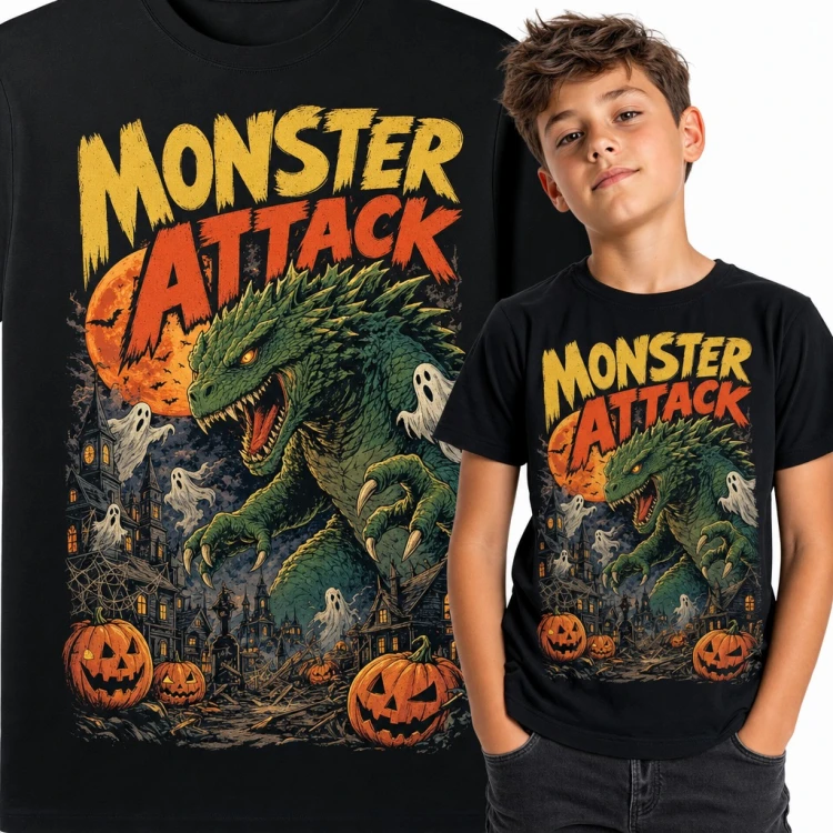 Koszulka chłopięca „Monster Attack” - potwór kaiju na Halloween
