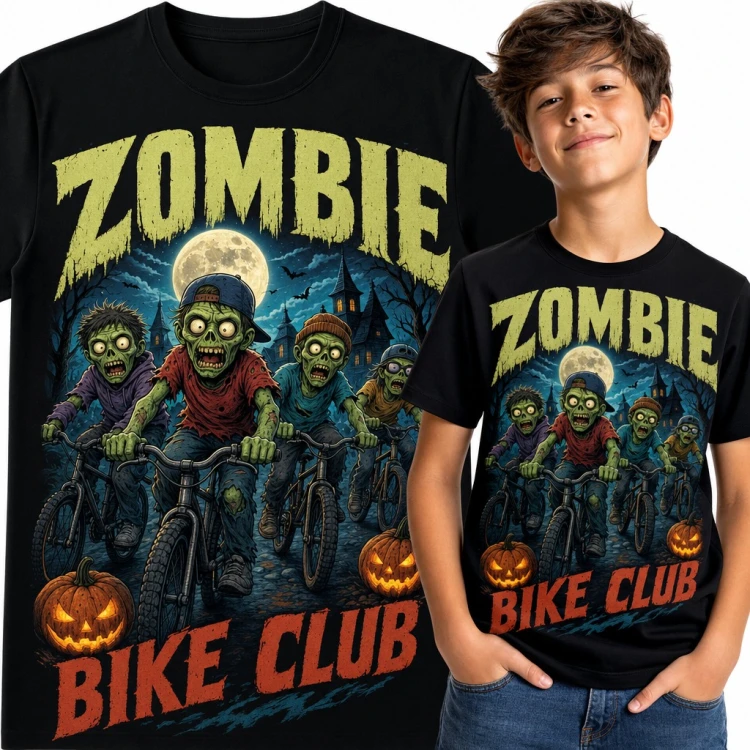 Koszulka chłopięca „Zombie Bike Club” - gang zombie na rowerach BMX