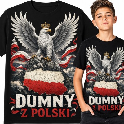 Koszulka chłopięca „Dumny z Polski” - orzeł w koronie i mapa kraju