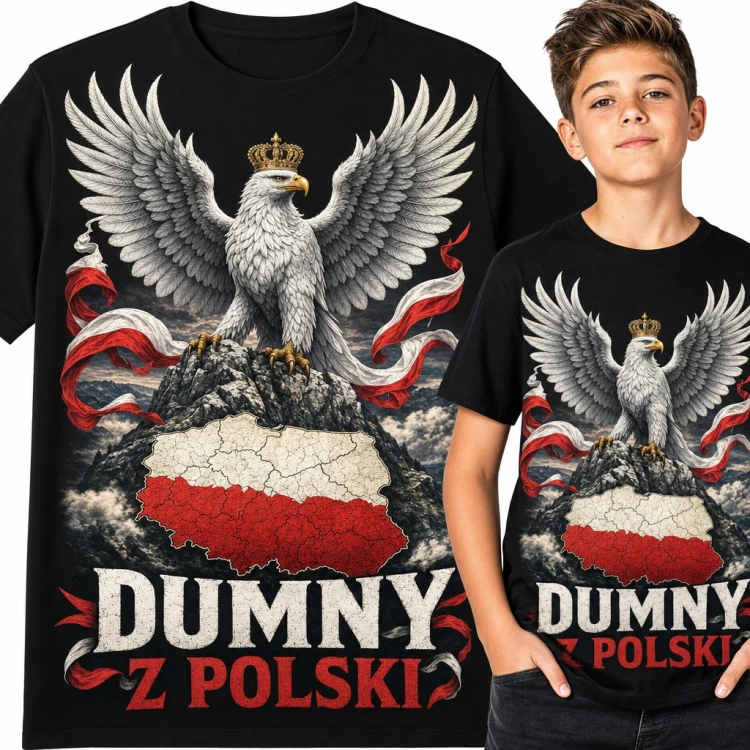Koszulka chłopięca „Dumny z Polski” - orzeł w koronie i mapa kraju