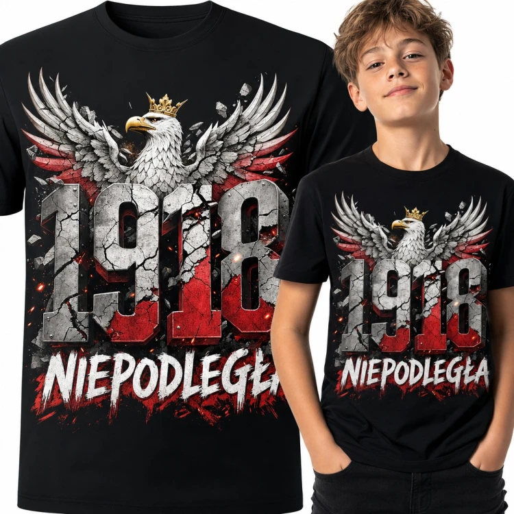Koszulka chłopięca „1918 Niepodległa” - orzeł w koronie na 11 listopada