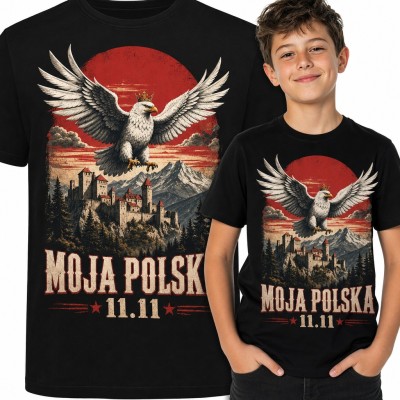 Koszulka chłopięca „Moja Polska 11.11” - orzeł w koronie nad zamkiem na Święto Niepodległości