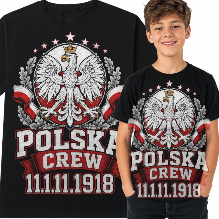 Koszulka chłopięca „Polska Crew” - orzeł w koronie i data 11.11.1918