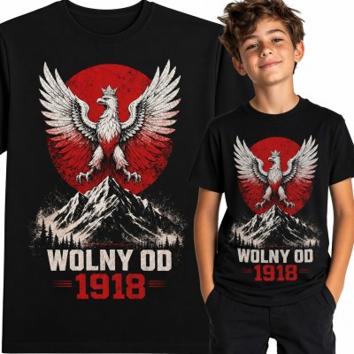 Koszulka chłopięca „Wolny od 1918” - orzeł w koronie nad górami