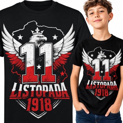 Koszulka chłopięca „11 listopada 1918” - orzeł w koronie i biało-czerwone skrzydła
