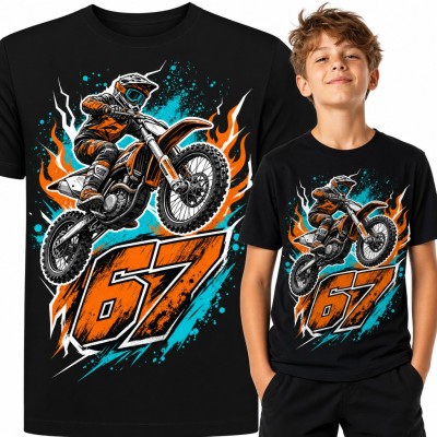 Koszulka chłopięca „67” - motocross, zawodnik w skoku na crossie