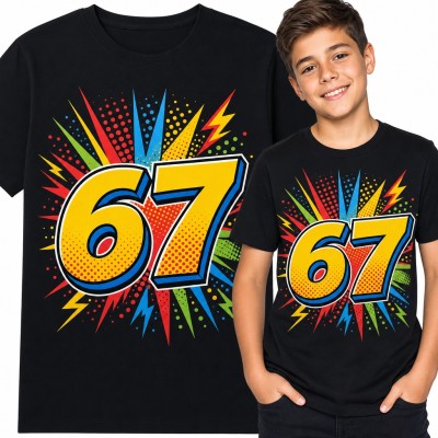 Koszulka chłopięca „67” - mem Six Seven w komiksowym stylu pop-art