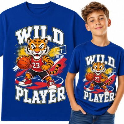 Koszulka chłopięca z tygrysem koszykarzem i napisem „Wild Player”