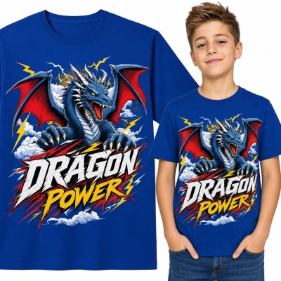 Koszulka chłopięca smok w burzy z błyskawicami „Dragon Power”