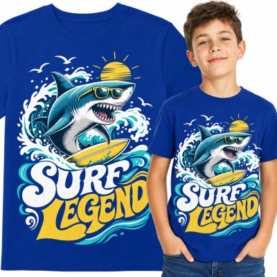 Koszulka chłopięca z rekinem surferem w okularach „Surf Legend”