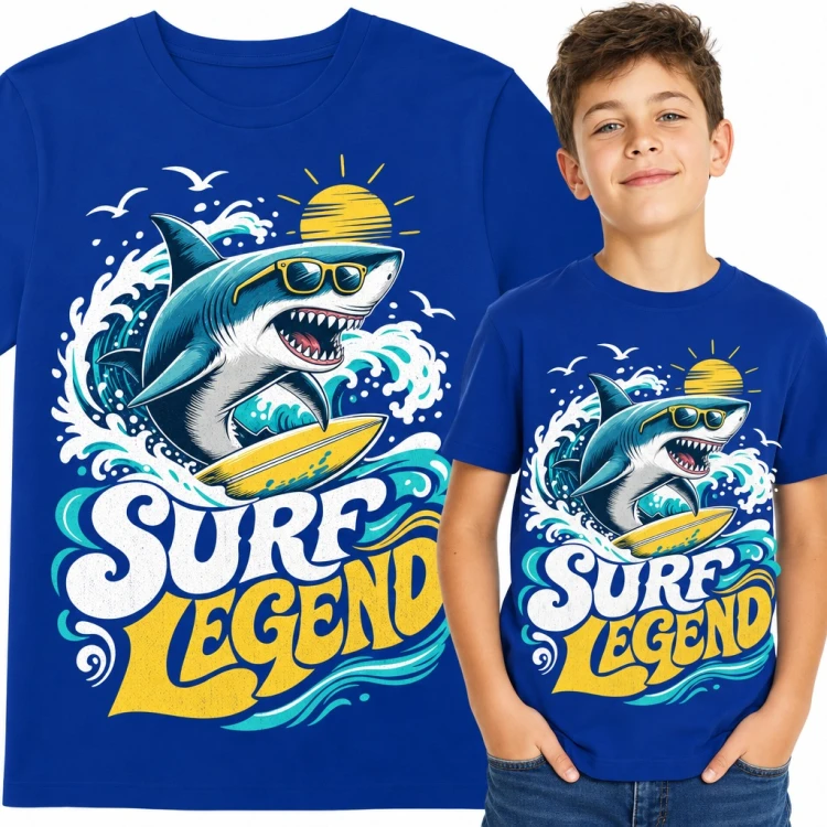 Koszulka chłopięca z rekinem surferem w okularach „Surf Legend”