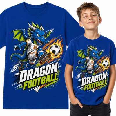 Koszulka chłopięca smok piłkarz z płonącą piłką „Dragon Football”