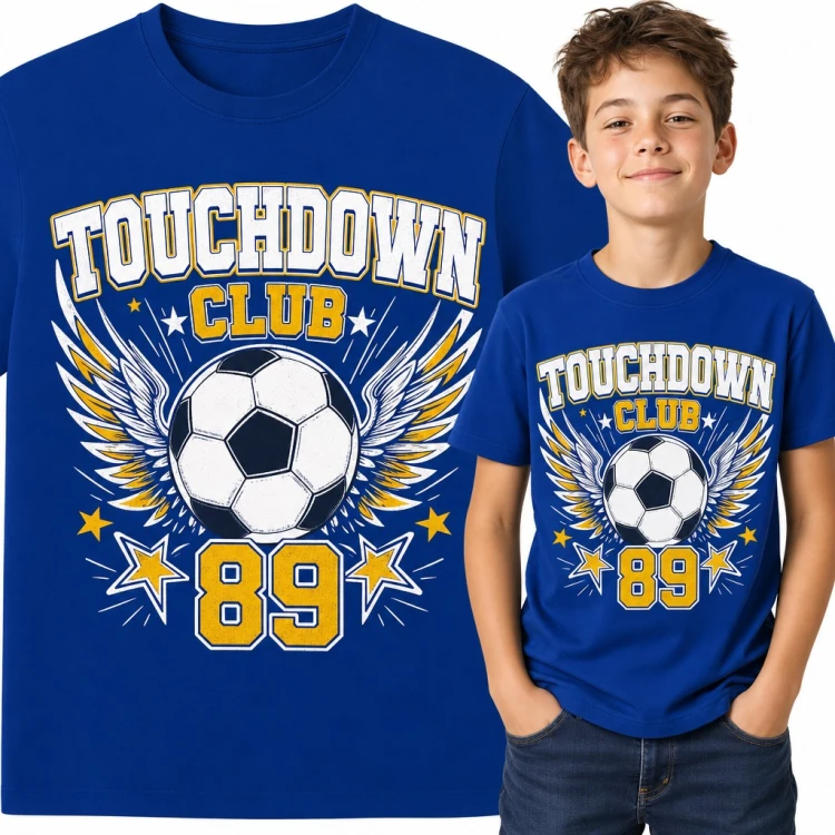 Koszulka chłopięca „Touchdown Club 89” - piłka nożna ze skrzydłami dla piłkarza
