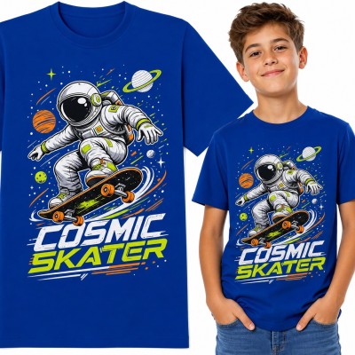 Koszulka chłopięca „Cosmic Skater” - astronauta na deskorolce wśród planet
