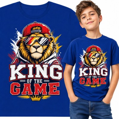 Koszulka chłopięca lew w czapce i okularach „King of the Game”