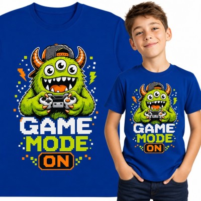 Koszulka chłopięca dla gracza „Game Mode On” - potworek z padem