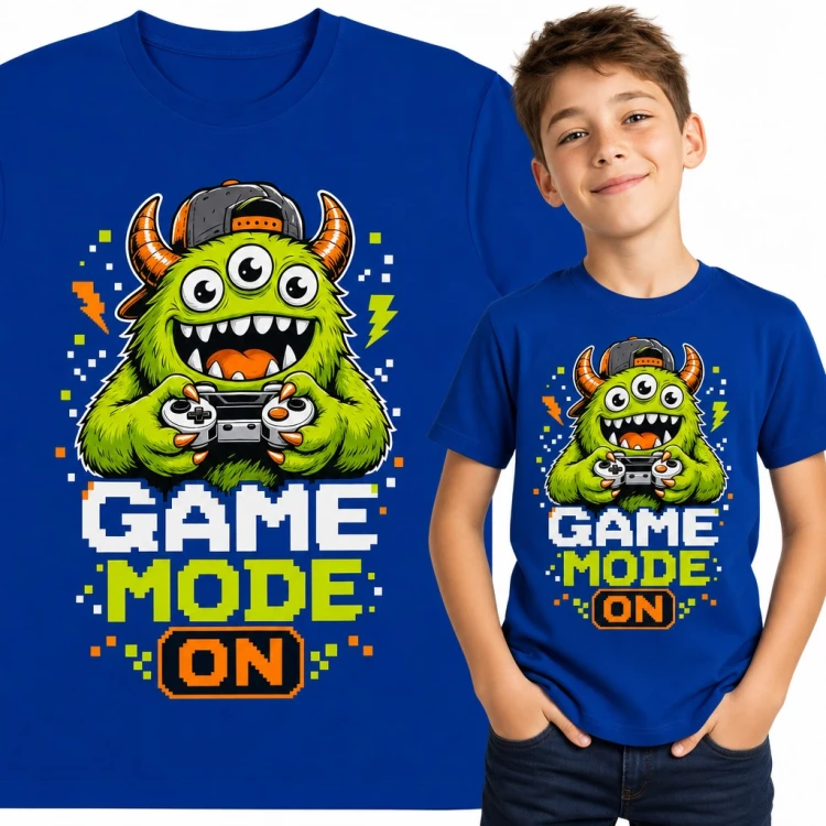 Koszulka chłopięca dla gracza „Game Mode On” - potworek z padem