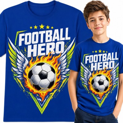 Koszulka chłopięca „Football Hero” - płonąca piłka ze skrzydłami dla małego piłkarza