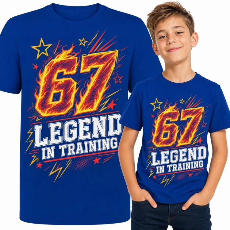 Koszulka chłopięca „67 Legend in Training” - mem Six Seven w płomieniach