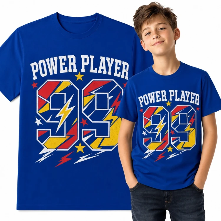 Koszulka chłopięca „Power Player 99” - sportowy numer z błyskawicami