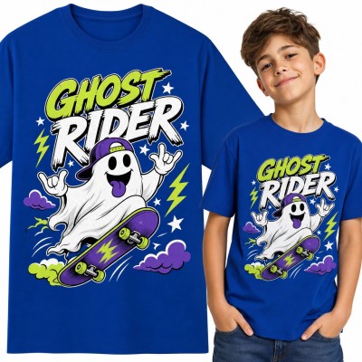 Koszulka chłopięca z duszkiem na deskorolce „Ghost Rider”