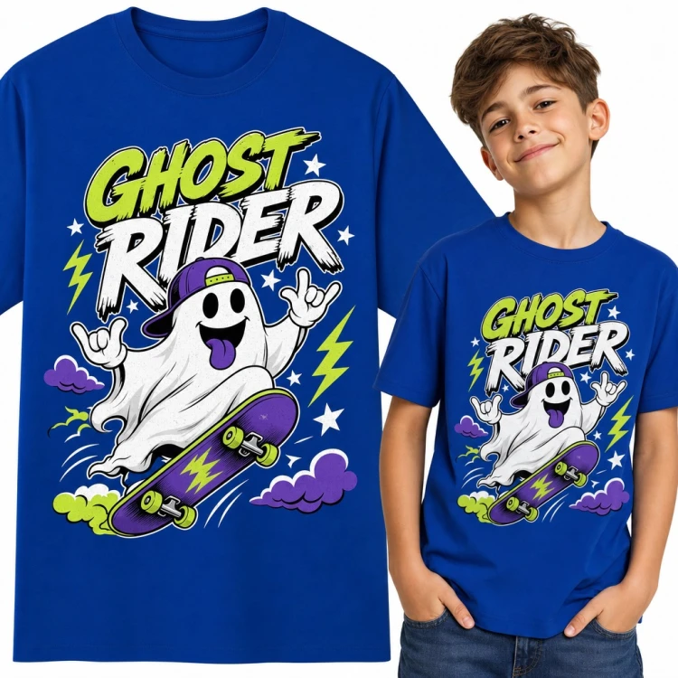 Koszulka chłopięca z duszkiem na deskorolce „Ghost Rider”