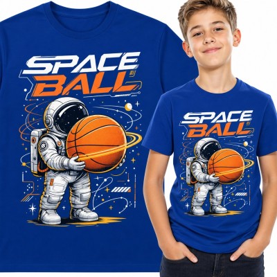 Koszulka chłopięca „Space Ball” - astronauta z piłką do koszykówki dla małego koszykarza