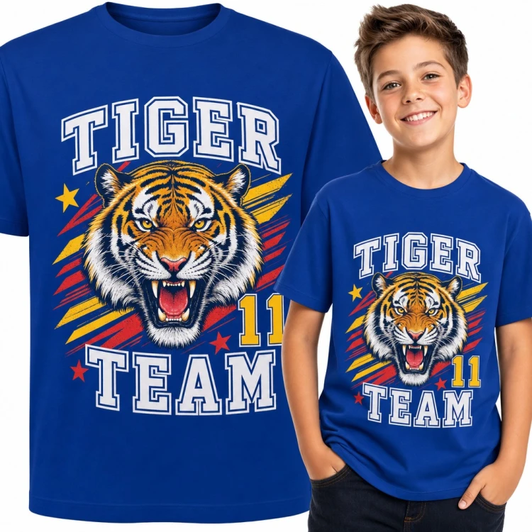 Koszulka chłopięca z ryczącym tygrysem „Tiger 11 Team”