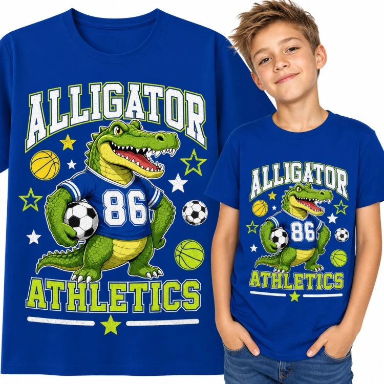 Koszulka chłopięca „Alligator Athletics” - aligator piłkarz z numerem 86