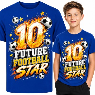 Koszulka chłopięca „10 Future Football Star” - płonąca dziesiątka i piłki dla młodego piłkarza